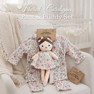 🌸 Dreamgro Floral Cardigan, Pant & Buddy Set | NWT | 0–3 Months 🌸